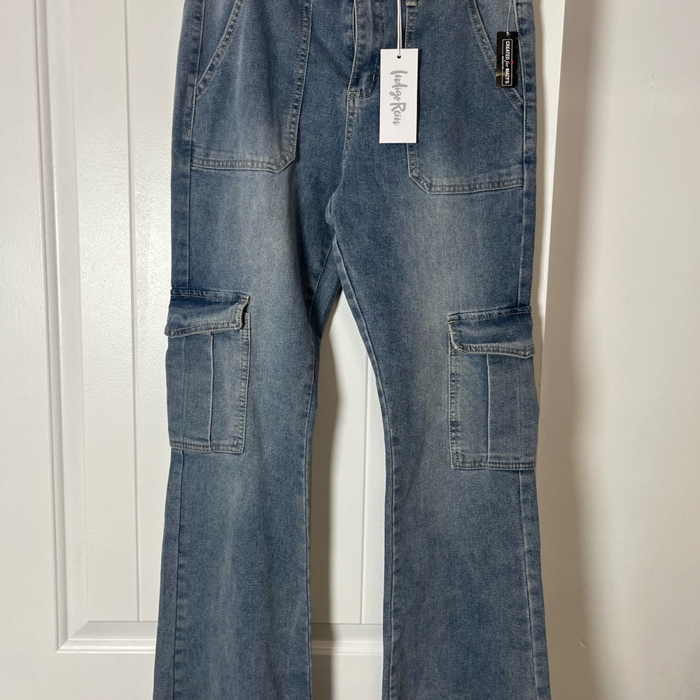 Indigo Rein Blue Flare Cargo Pants